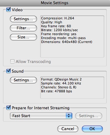 quicktime export settings
